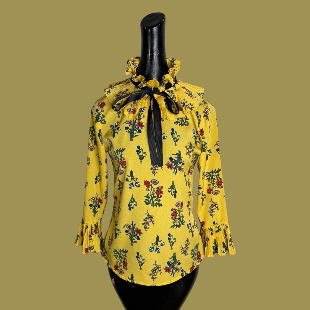 Acme Floral Yellow Ruffle Blouse